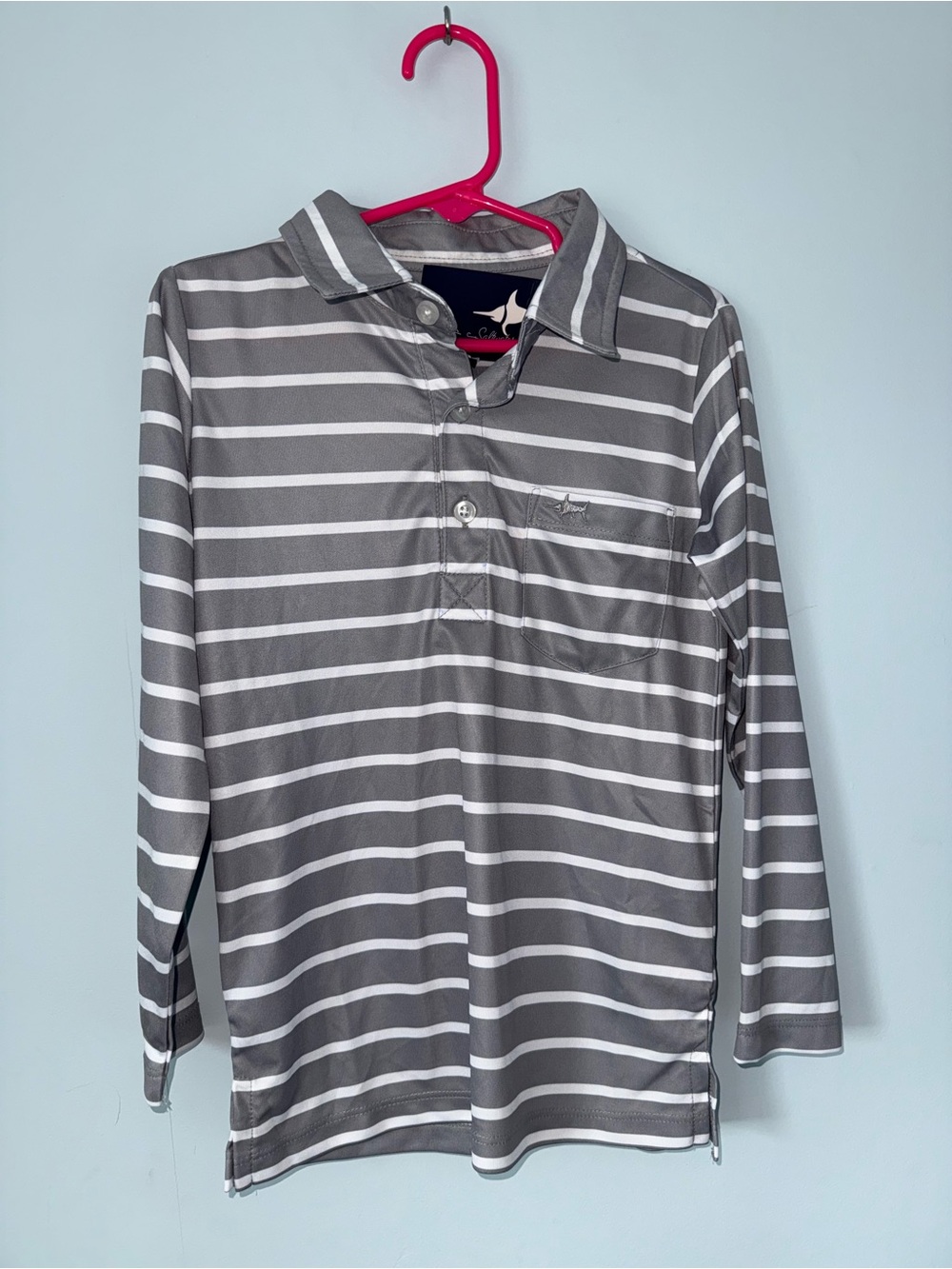 Gray & White Striped Long-Sleeve Polo for Kids